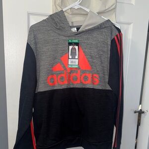 Adidas Men's Gray and Black Hoodie with Red Accents